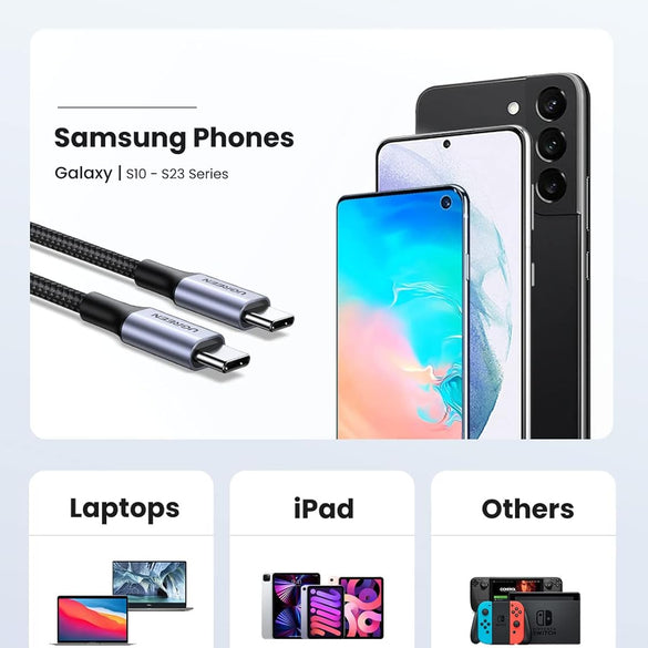 UGREEN USB C to USB C Cable 60 W PD 3.0, PPS USB-C Charging Cable Compatible with iPhone 17 Pro Max, iPhone Air, iPhone 16 15 Pro Max, Galaxy S25 S24 MacBook Air M2 iPad Pro, Air 5/Mini, Pixel 9 etc