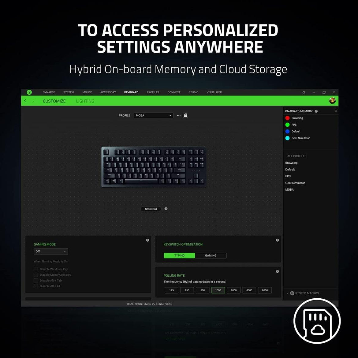 Razer Huntsman Mini 60% Compact Gaming Keyboard: Purple Switch, Clicky Optical-Mechanical Switches, Doubleshot PBT Keycaps, Detachable USB-C Cable, US Layout - Black