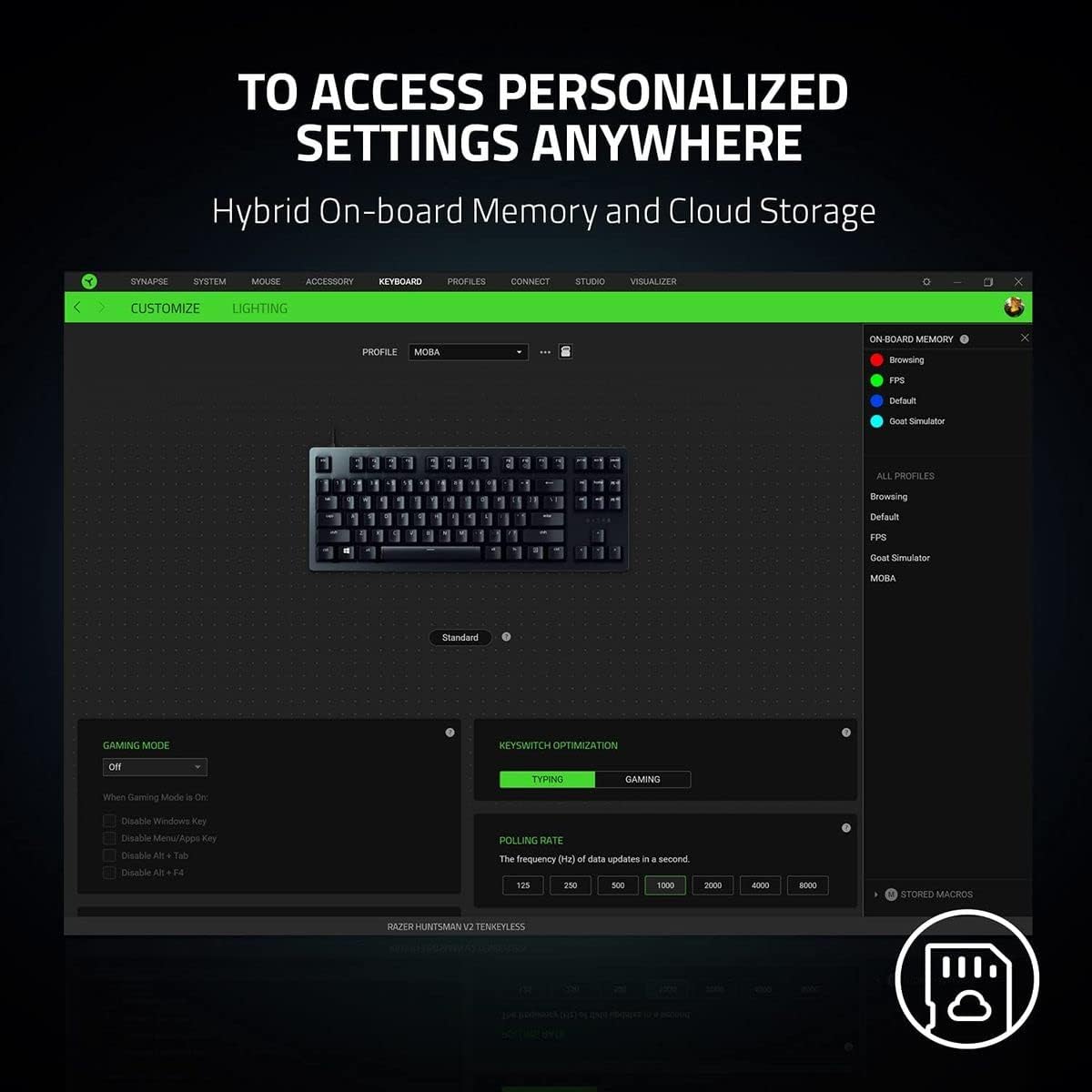 Razer Huntsman Mini 60% Compact Gaming Keyboard: Purple Switch, Clicky Optical-Mechanical Switches, Doubleshot PBT Keycaps, Detachable USB-C Cable, US Layout - Black