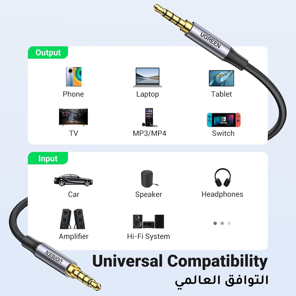 UGREEN Aux Cable 3.5mm 4-Pole Male to Male Audio Cable 2M with Mic Flexible Braided TRRS Aux Cord Auxiliary Cord Compatible for MacBook Pro 2021 Mic PS4 Xbox Switch Phone Tablet Car Stereo MP3 Player
