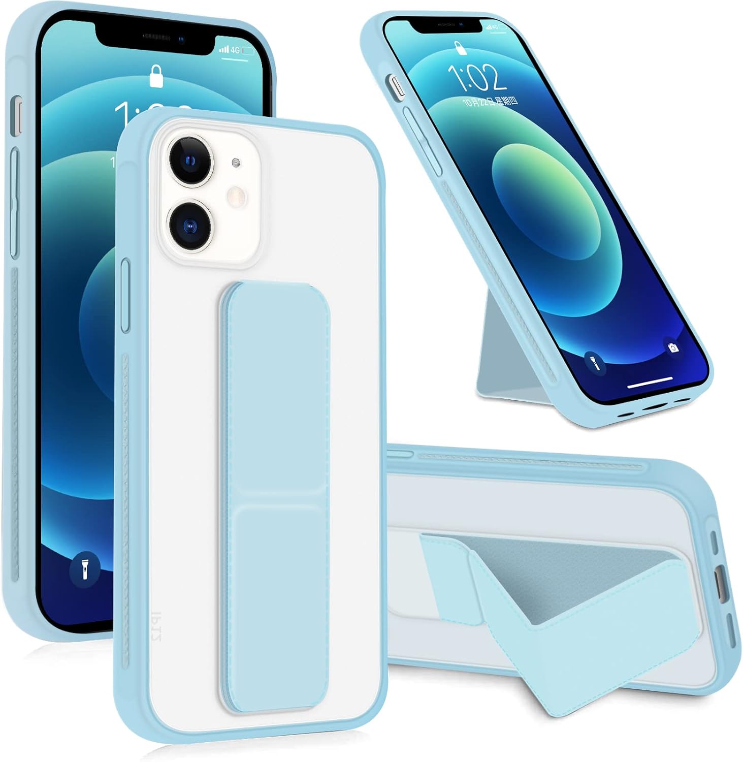 INFOSUN for iPhone 14 Pro Case Stand Cover Matte Cases with Frosted Back Hand Grip Kickstand Cover Holder Shockproof Translucent Design for iPhone 14 Pro (6.1 Inch) (2022) (Black)