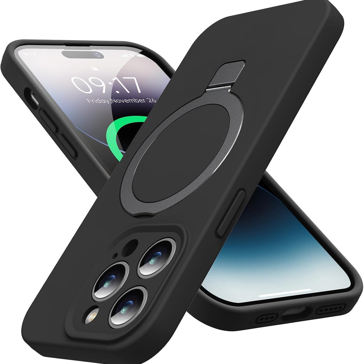 Eligo for iPhone 14 Pro Case, Compatible with MagSafe, with Magnetic Invisible Stand,【Shockproof Military-Grade Protection】Soft Silicone Phone Cover with Kickstand for Apple 14 Pro (Black)