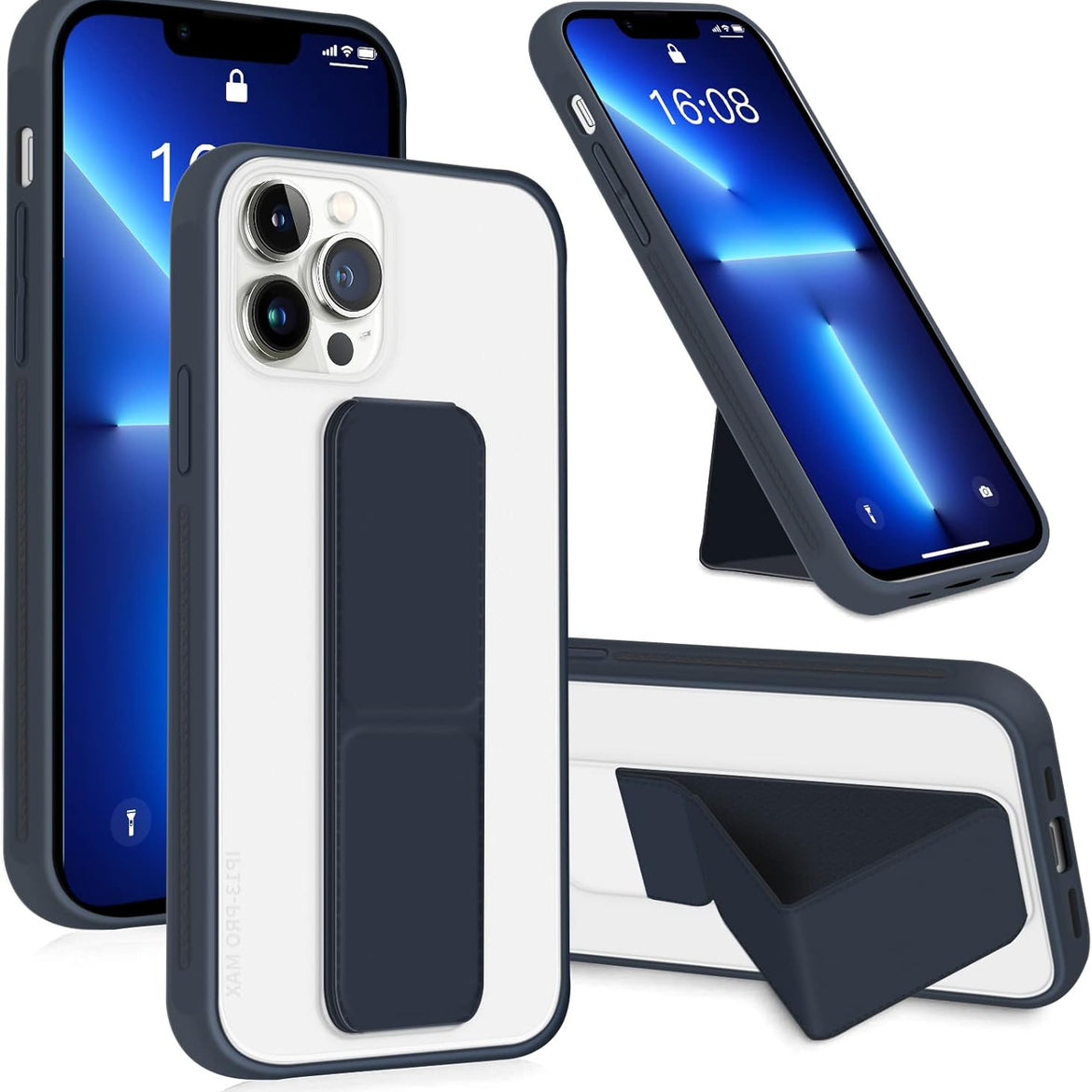 INFOSUN for iPhone 14 Pro Case Stand Cover Matte Cases with Frosted Back Hand Grip Kickstand Cover Holder Shockproof Translucent Design for iPhone 14 Pro (6.1 Inch) (2022) (Black)