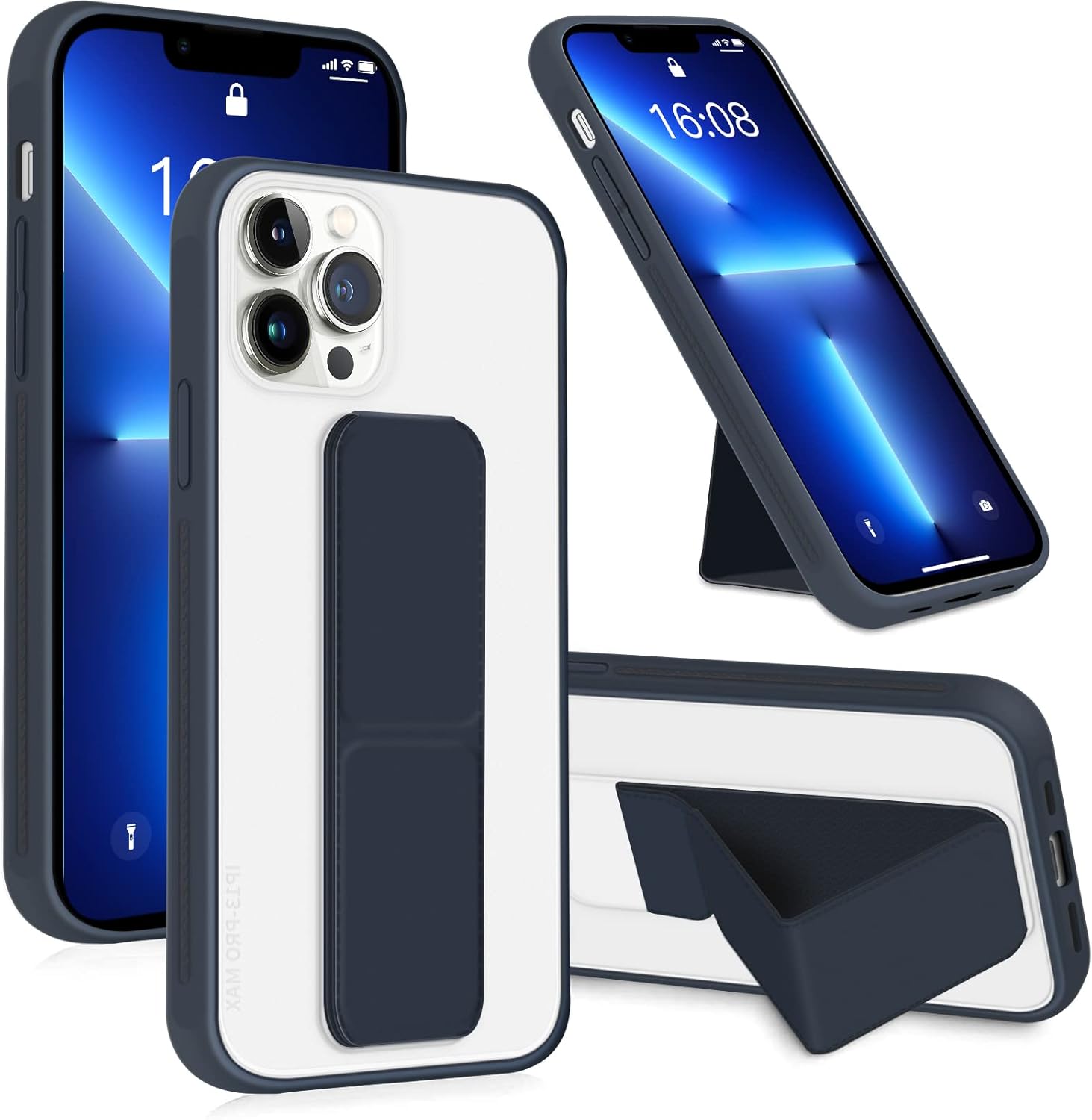 INFOSUN for iPhone 14 Pro Case Stand Cover Matte Cases with Frosted Back Hand Grip Kickstand Cover Holder Shockproof Translucent Design for iPhone 14 Pro (6.1 Inch) (2022) (Black)