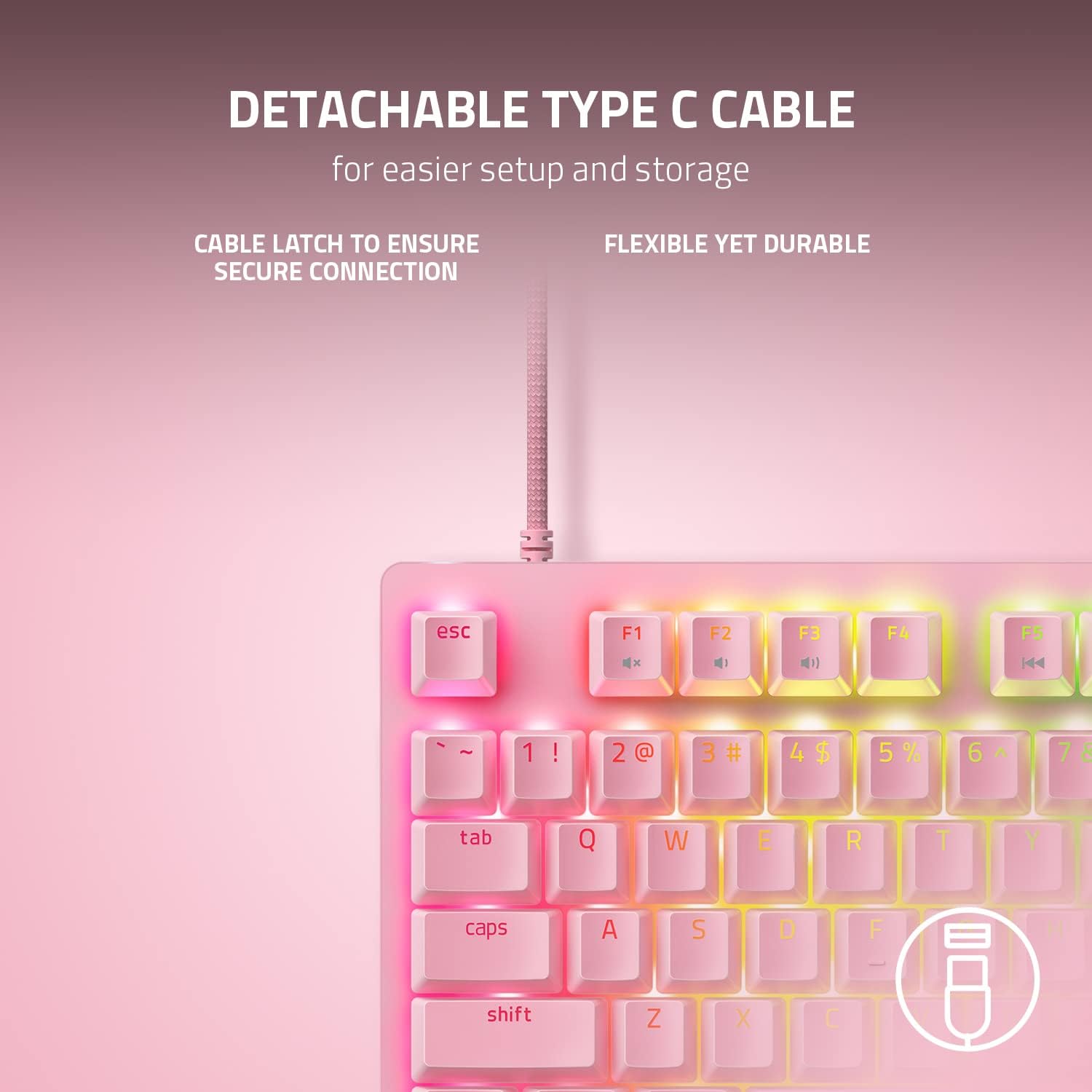 Razer Huntsman Mini 60% Compact Gaming Keyboard: Purple Switch, Clicky Optical-Mechanical Switches, Doubleshot PBT Keycaps, Detachable USB-C Cable, US Layout - Black
