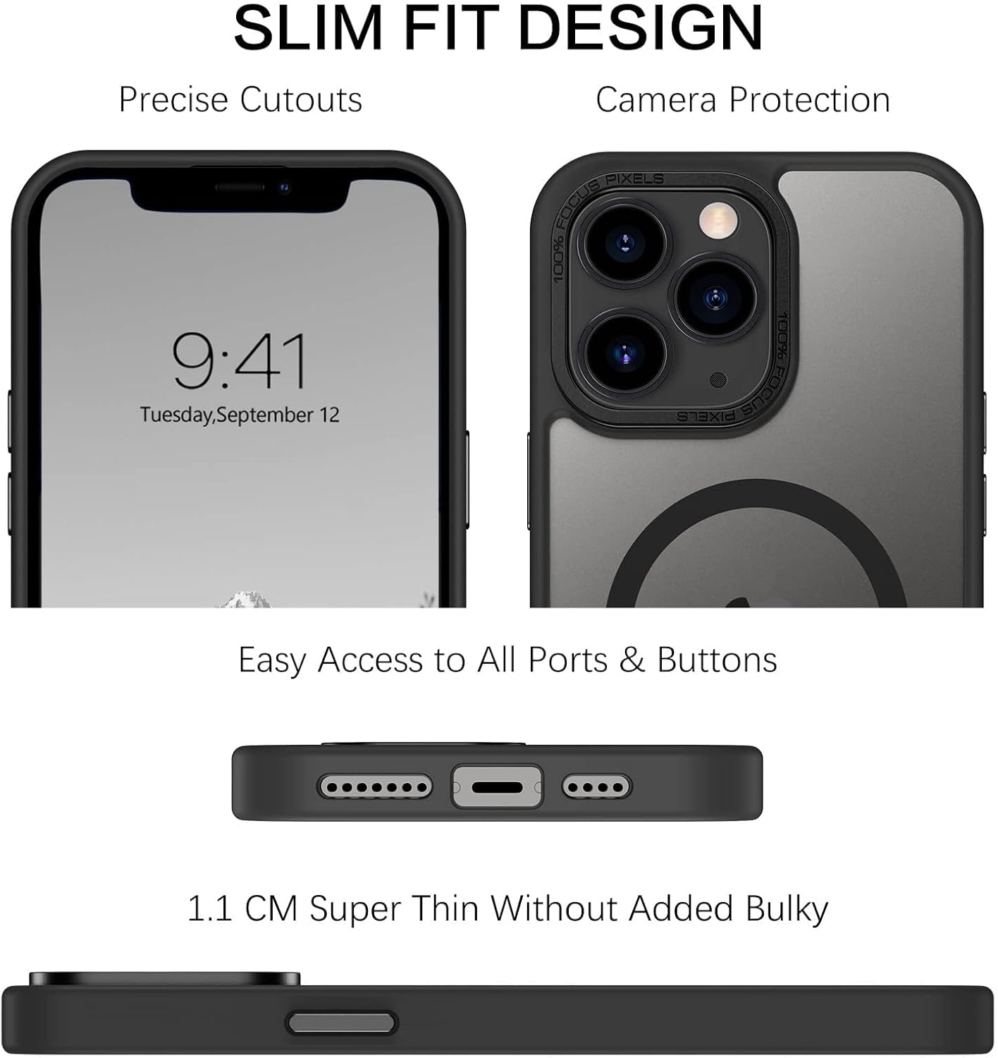 Eligo Magnetic Case for iPhone 11, Compatible with MagSafe Shockproof Protection Cover, Translucent Matte Phone Case with Strong Magnet, Slim Case for Apple 11 6.1 Inch (2019)(Black)