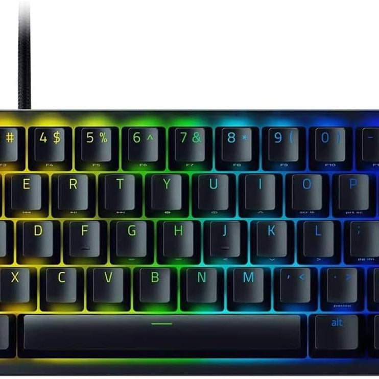 Razer Huntsman Mini 60% Compact Gaming Keyboard: Purple Switch, Clicky Optical-Mechanical Switches, Doubleshot PBT Keycaps, Detachable USB-C Cable, US Layout - Black