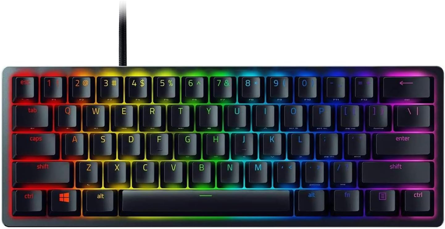 Razer Huntsman Mini 60% Compact Gaming Keyboard: Purple Switch, Clicky Optical-Mechanical Switches, Doubleshot PBT Keycaps, Detachable USB-C Cable, US Layout - Black