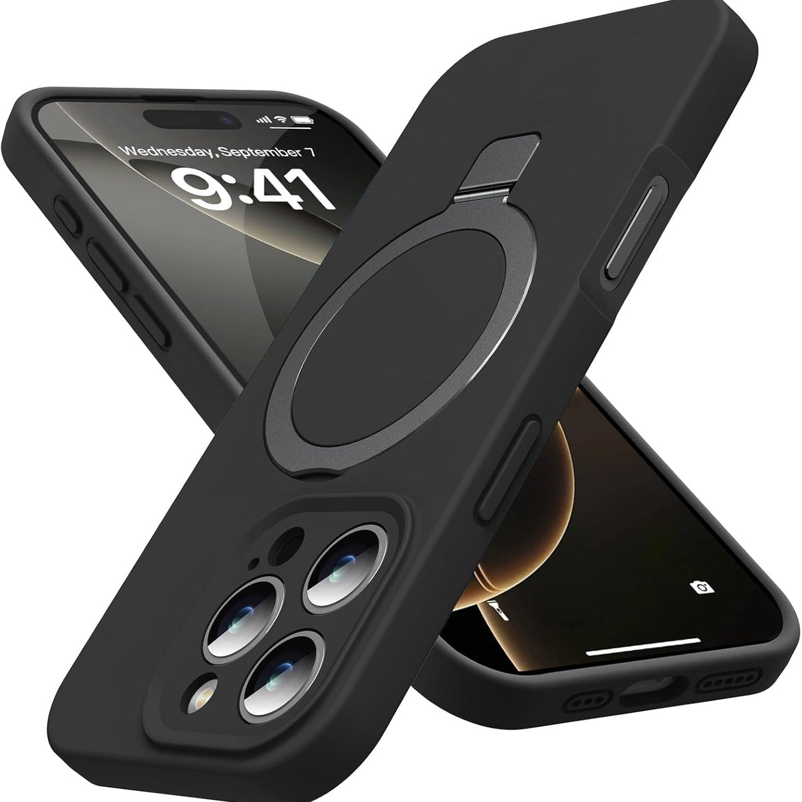 Eligo for iPhone 14 Pro Case, Compatible with MagSafe, with Magnetic Invisible Stand,【Shockproof Military-Grade Protection】Soft Silicone Phone Cover with Kickstand for Apple 14 Pro (Black)