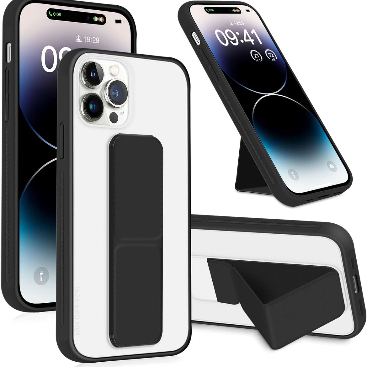 INFOSUN for iPhone 14 Pro Case Stand Cover Matte Cases with Frosted Back Hand Grip Kickstand Cover Holder Shockproof Translucent Design for iPhone 14 Pro (6.1 Inch) (2022) (Black)