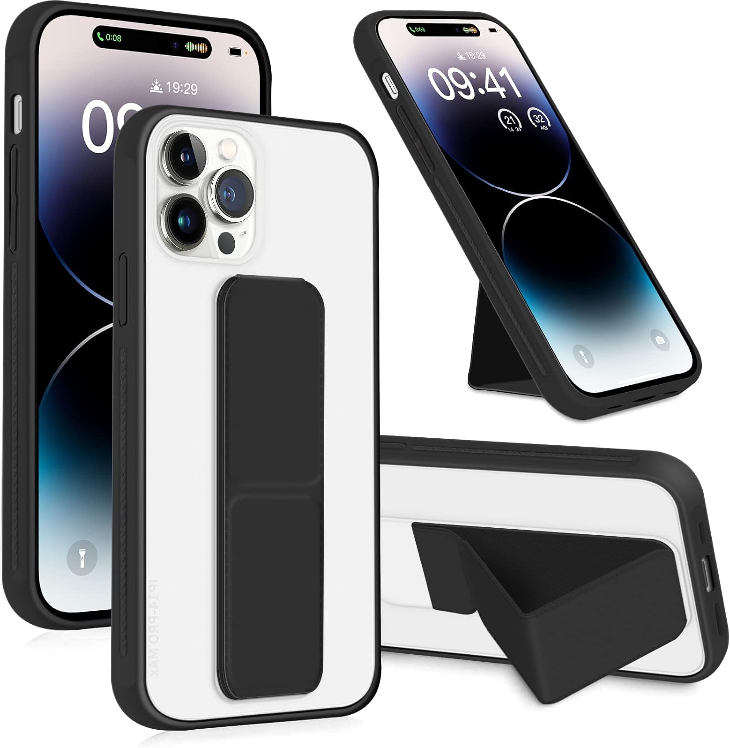 INFOSUN for iPhone 14 Pro Case Stand Cover Matte Cases with Frosted Back Hand Grip Kickstand Cover Holder Shockproof Translucent Design for iPhone 14 Pro (6.1 Inch) (2022) (Black)