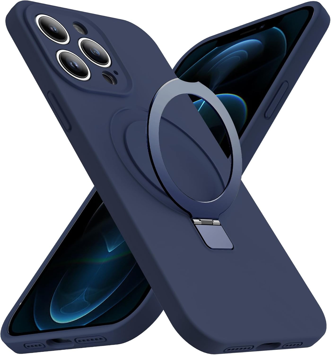 Eligo for iPhone 14 Pro Case, Compatible with MagSafe, with Magnetic Invisible Stand,【Shockproof Military-Grade Protection】Soft Silicone Phone Cover with Kickstand for Apple 14 Pro (Black)