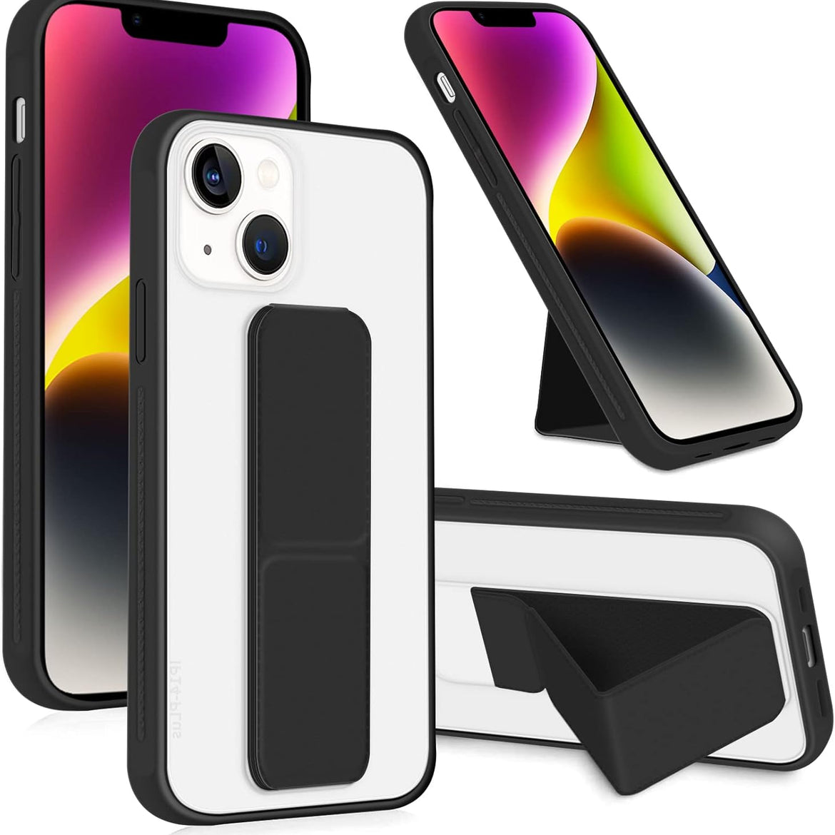 INFOSUN for iPhone 14 Pro Case Stand Cover Matte Cases with Frosted Back Hand Grip Kickstand Cover Holder Shockproof Translucent Design for iPhone 14 Pro (6.1 Inch) (2022) (Black)
