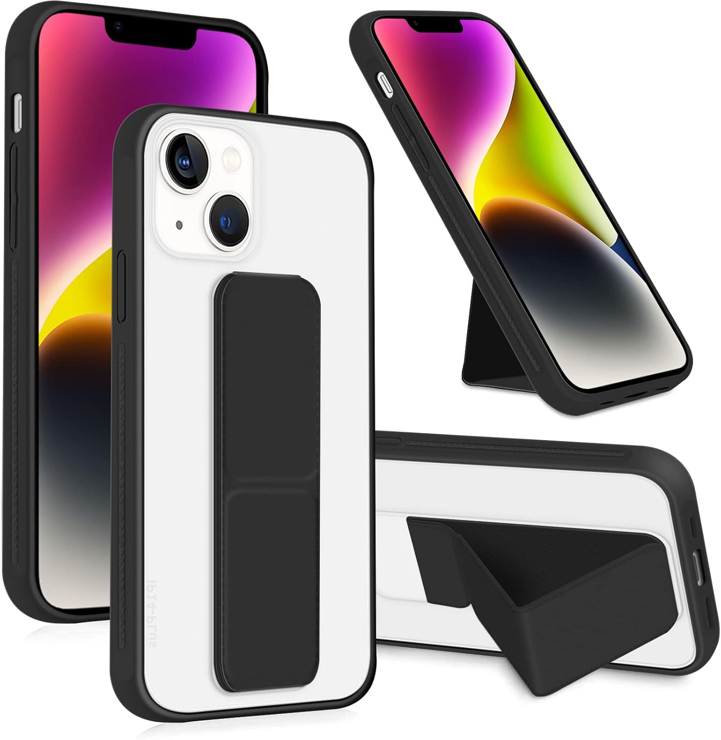 INFOSUN for iPhone 14 Pro Case Stand Cover Matte Cases with Frosted Back Hand Grip Kickstand Cover Holder Shockproof Translucent Design for iPhone 14 Pro (6.1 Inch) (2022) (Black)