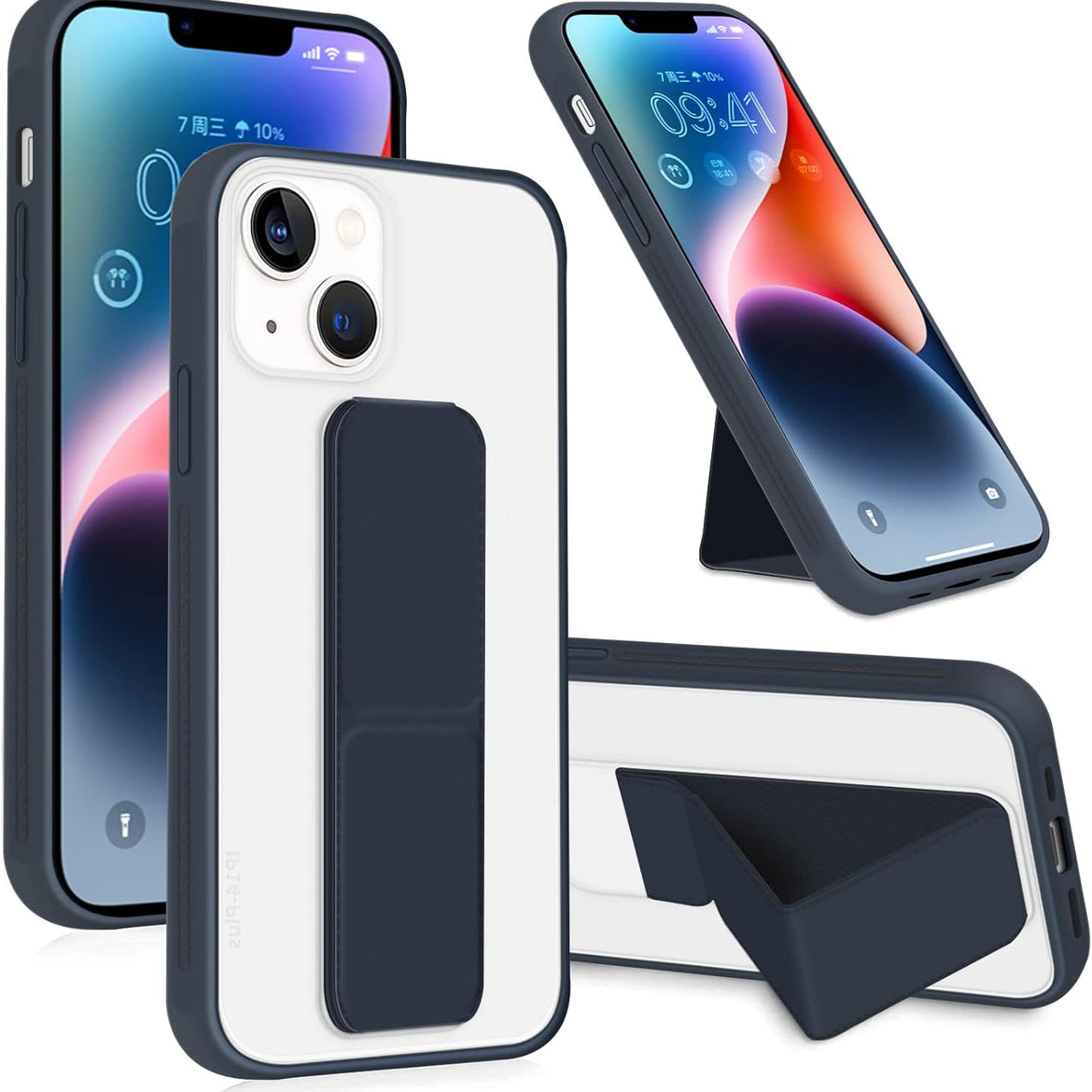 INFOSUN for iPhone 14 Pro Case Stand Cover Matte Cases with Frosted Back Hand Grip Kickstand Cover Holder Shockproof Translucent Design for iPhone 14 Pro (6.1 Inch) (2022) (Black)