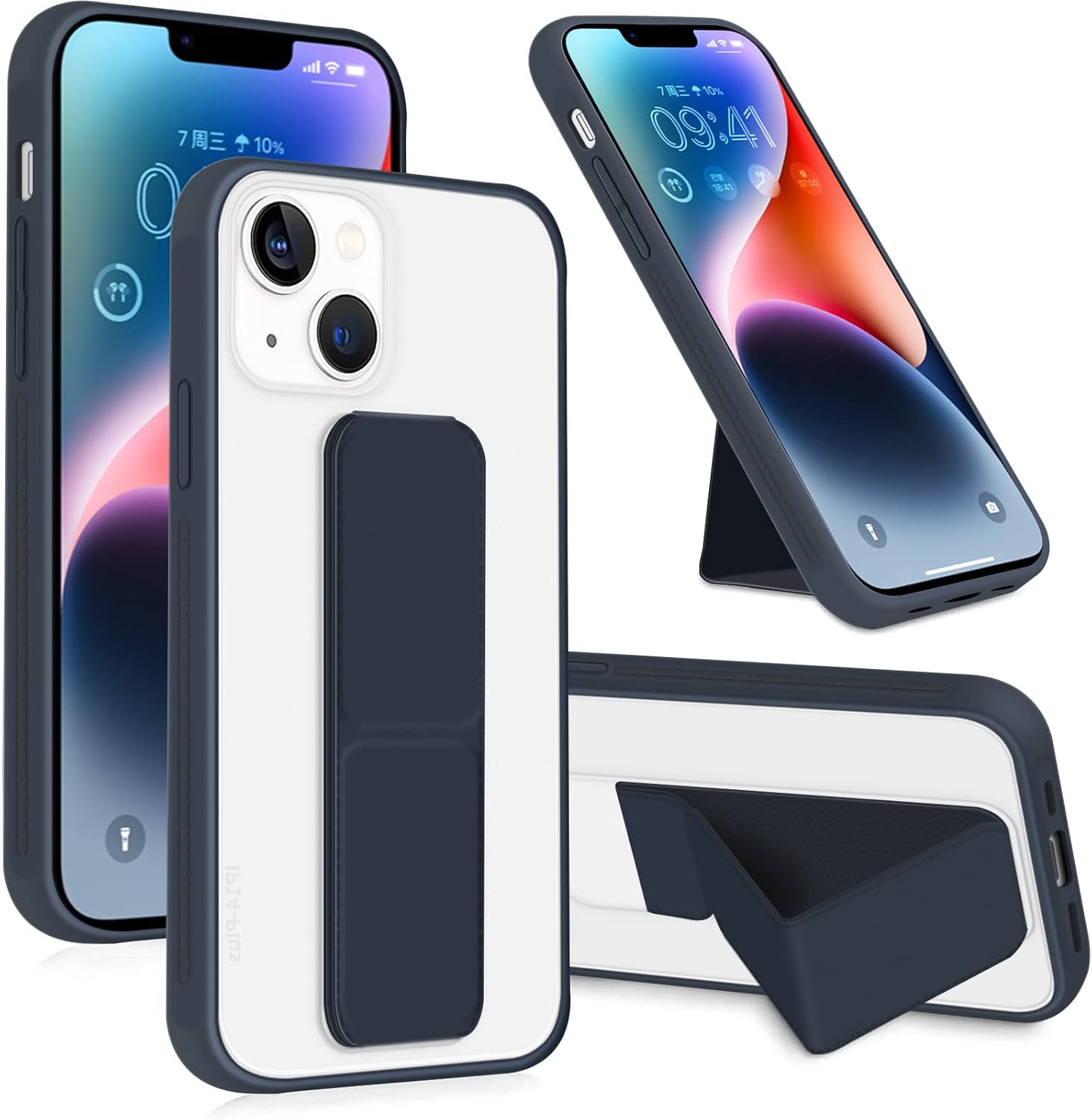 INFOSUN for iPhone 14 Pro Case Stand Cover Matte Cases with Frosted Back Hand Grip Kickstand Cover Holder Shockproof Translucent Design for iPhone 14 Pro (6.1 Inch) (2022) (Black)