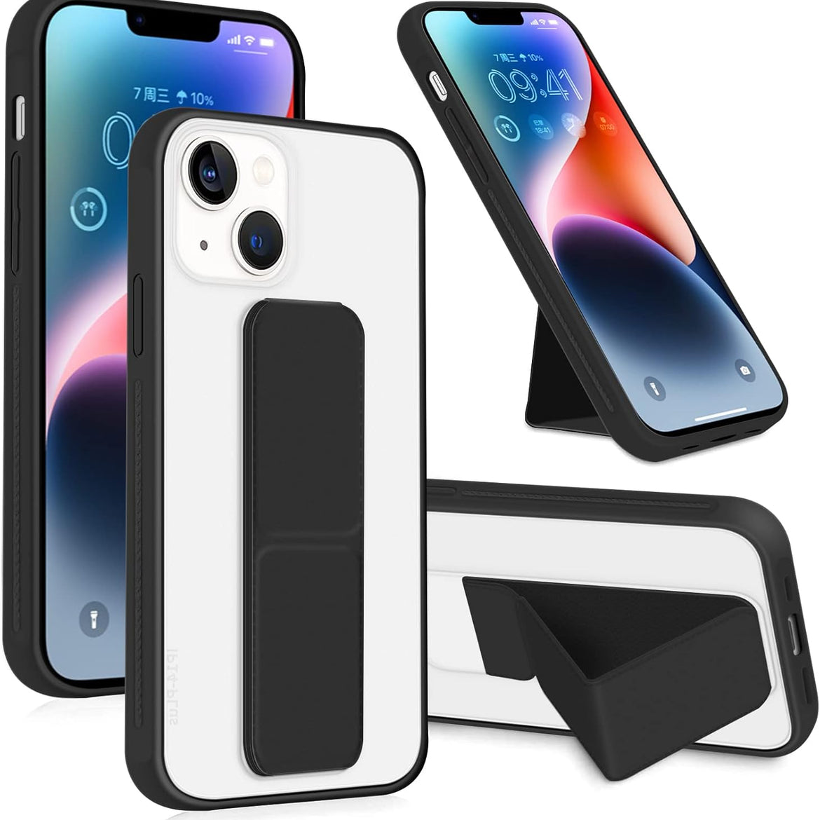 INFOSUN for iPhone 14 Pro Case Stand Cover Matte Cases with Frosted Back Hand Grip Kickstand Cover Holder Shockproof Translucent Design for iPhone 14 Pro (6.1 Inch) (2022) (Black)