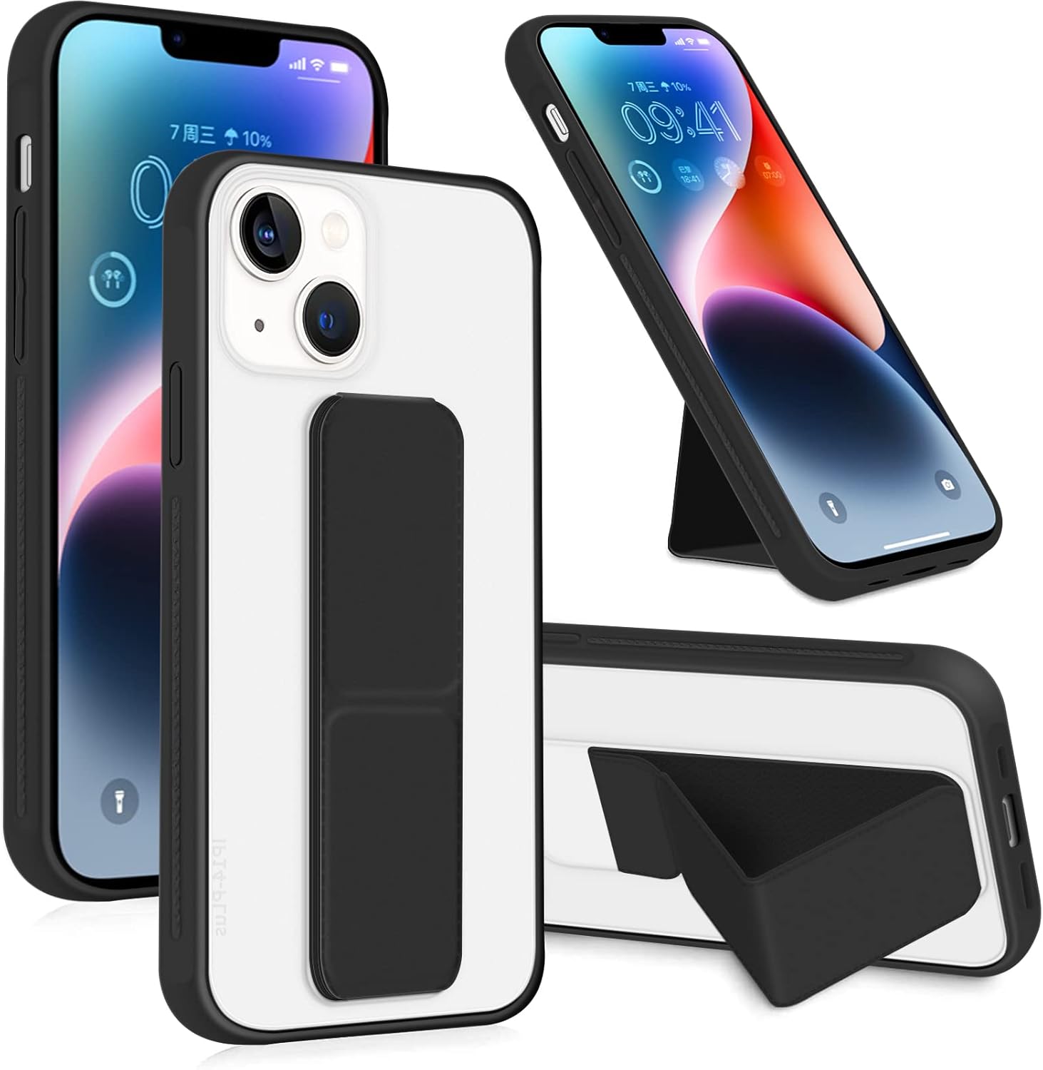 INFOSUN for iPhone 14 Pro Case Stand Cover Matte Cases with Frosted Back Hand Grip Kickstand Cover Holder Shockproof Translucent Design for iPhone 14 Pro (6.1 Inch) (2022) (Black)