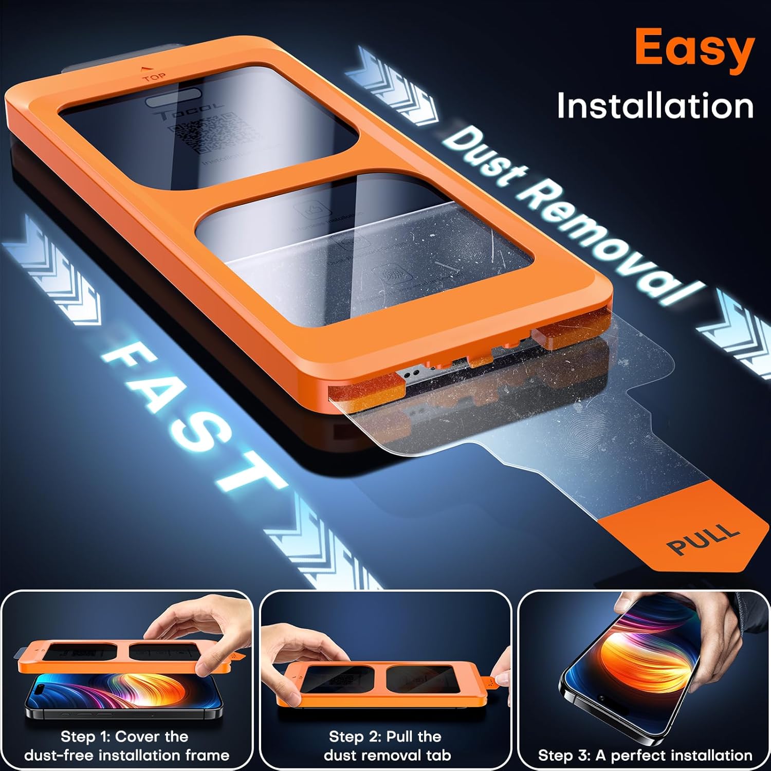 TOCOL 2 Pack for iPhone 15 Pro Screen Protector 6.1 Inch, Easy Installation Full Coverage No Bubbles No Dust Military Grade Shatterproof, 9H Hardness Tempered Glass Screen Protector, Case Friendly