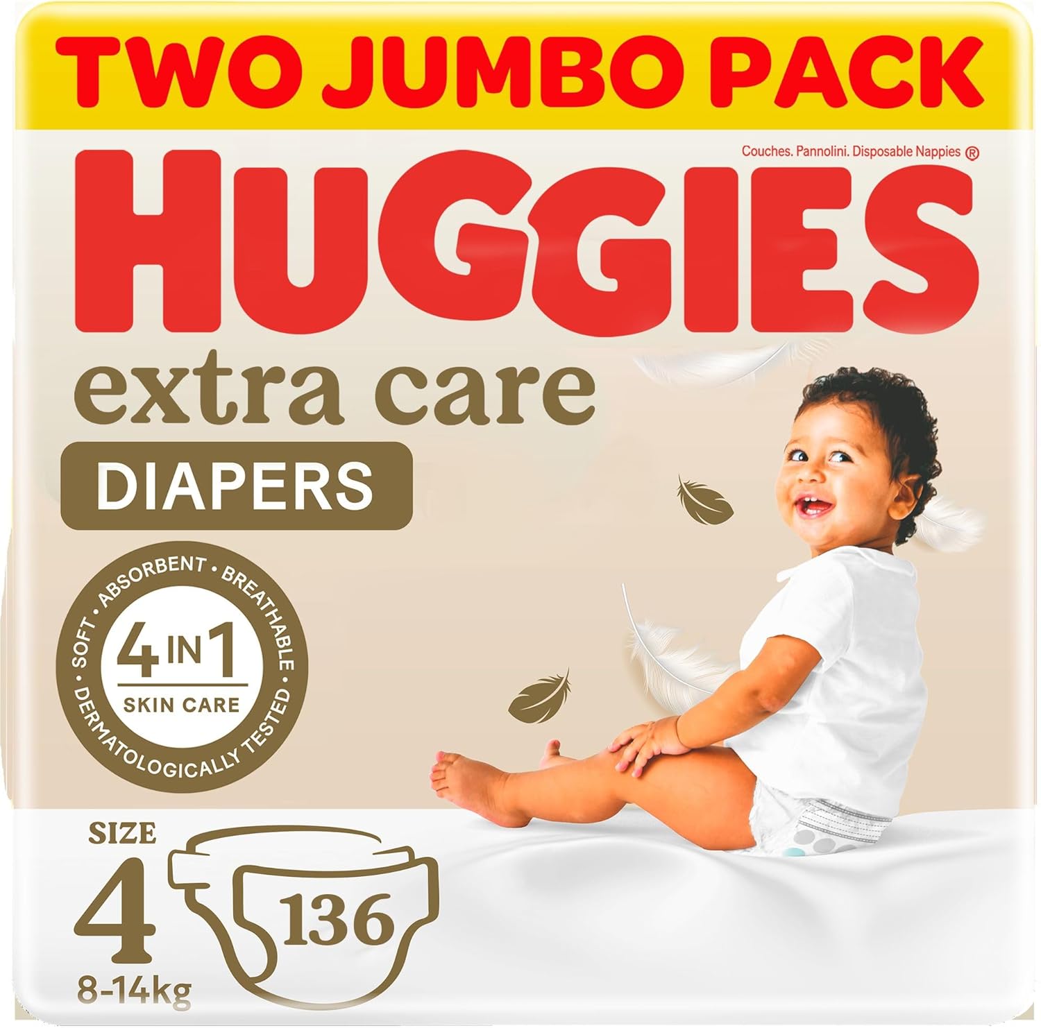 Huggies Extra Care, Size 4, 8-14 kg, Twin Jumbo Pack, 136 Diapers