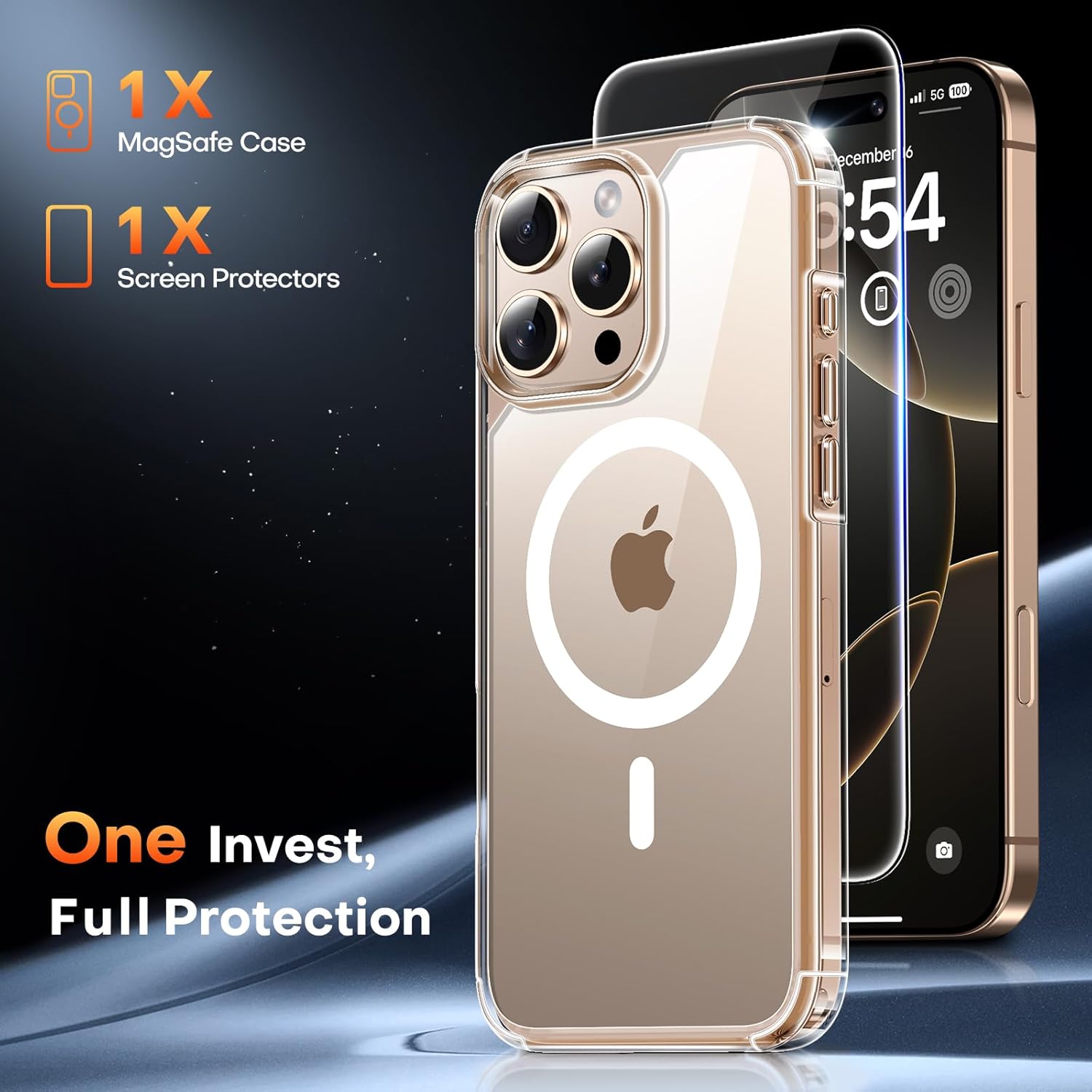 TAURI for iPhone 17 Pro Case with 1-Pack Screen Protector, Camera Lens Full Protection, Military-Grade Protection, Shockproof Transparent Back Bumper Phone Cover - Clear
