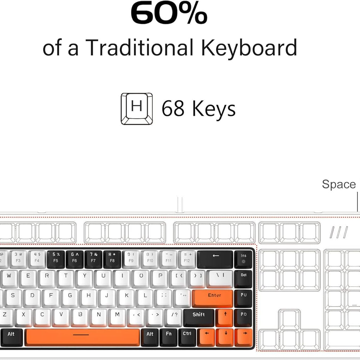 MageGee Portable 60% Mechanical Gaming Keyboard (Grey/Blue Switch)
