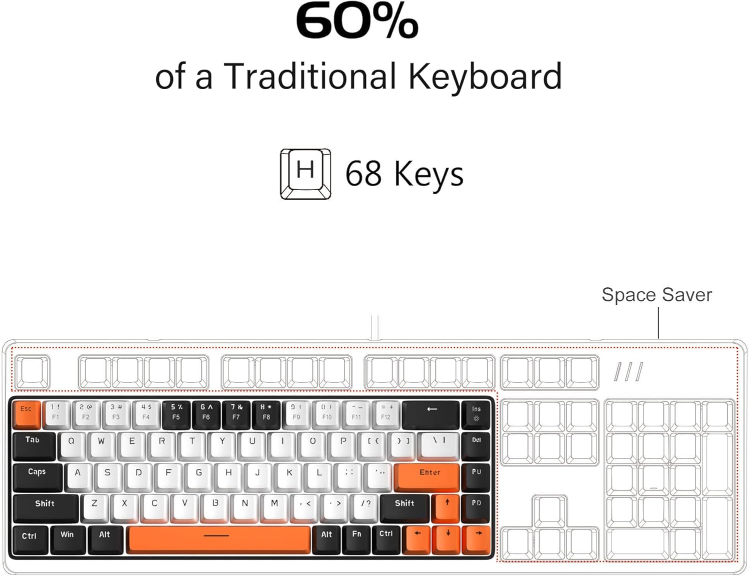 MageGee Portable 60% Mechanical Gaming Keyboard (Grey/Blue Switch)