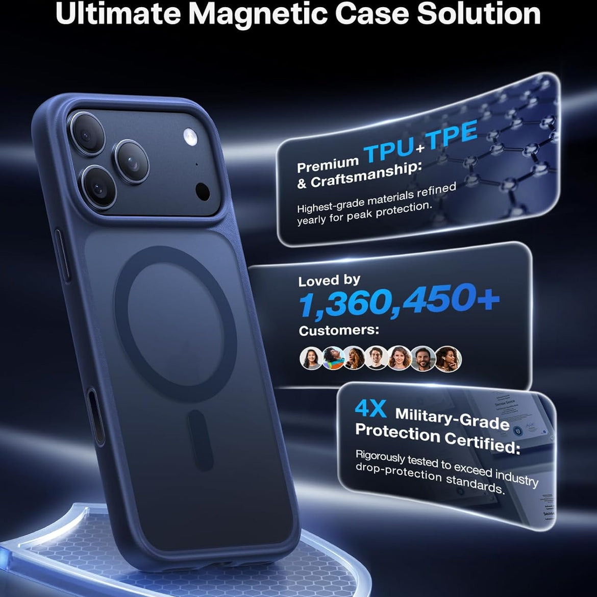 TORRAS Magnetic Shockproof for iPhone 17 Pro Case, Compatible with Magsafe, Military-Grade Drop Tested, Translucent Slim Protective for iPhone 17 Pro Case Anti-Fingerprint Anti-Scratch, Deep Blue