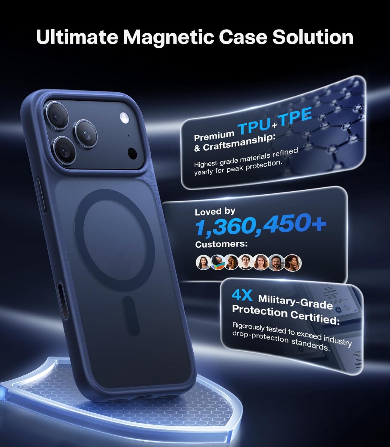 TORRAS Magnetic Shockproof for iPhone 17 Pro Case, Compatible with Magsafe, Military-Grade Drop Tested, Translucent Slim Protective for iPhone 17 Pro Case Anti-Fingerprint Anti-Scratch, Deep Blue