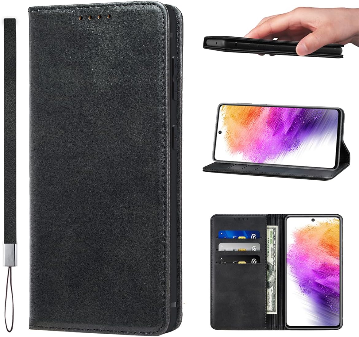 LANJLM Samsung Galaxy A53 5G Case PU Leather Wallet Case Card Holder Shockproof Flip Cover - Brown khaki