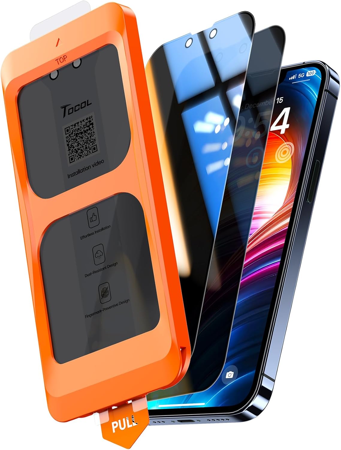 TOCOL 2 Pack for iPhone 15 Pro Screen Protector 6.1 Inch, Easy Installation Full Coverage No Bubbles No Dust Military Grade Shatterproof, 9H Hardness Tempered Glass Screen Protector, Case Friendly