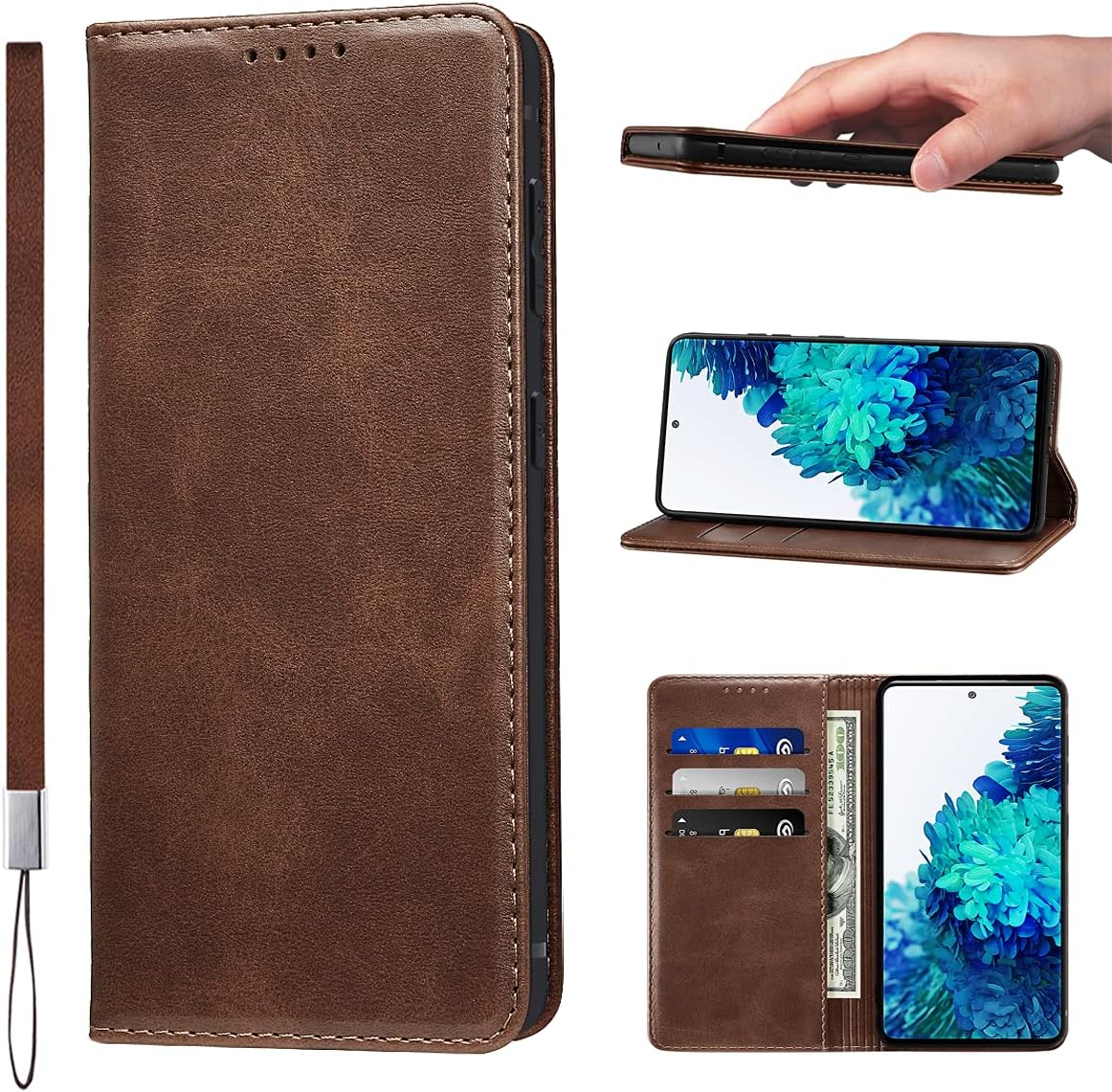 LANJLM Samsung Galaxy A53 5G Case PU Leather Wallet Case Card Holder Shockproof Flip Cover - Brown khaki