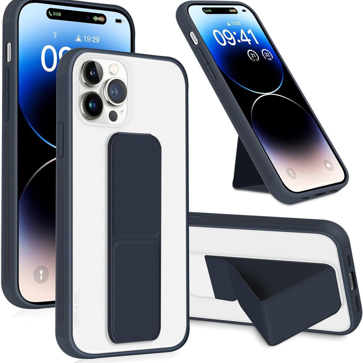 INFOSUN for iPhone 14 Pro Case Stand Cover Matte Cases with Frosted Back Hand Grip Kickstand Cover Holder Shockproof Translucent Design for iPhone 14 Pro (6.1 Inch) (2022) (Black)