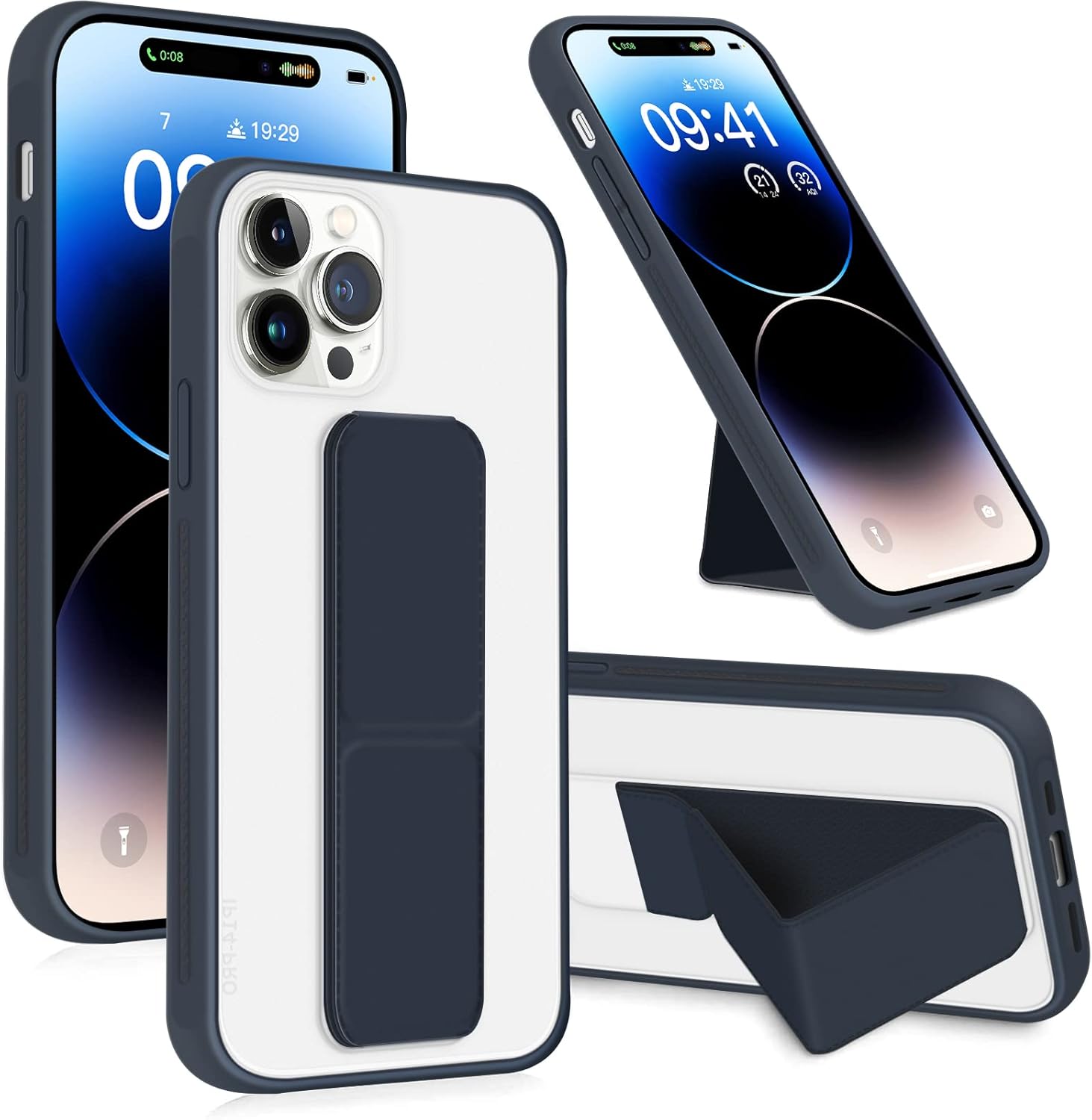 INFOSUN for iPhone 14 Pro Case Stand Cover Matte Cases with Frosted Back Hand Grip Kickstand Cover Holder Shockproof Translucent Design for iPhone 14 Pro (6.1 Inch) (2022) (Black)