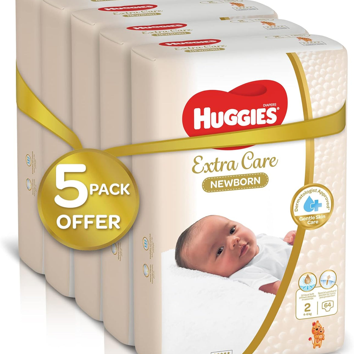 Huggies New Born, Size 2, 4-7 kg, Jumbo Pack, 128 Diapers
