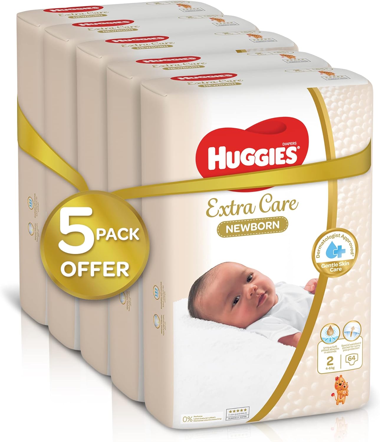Huggies New Born, Size 2, 4-7 kg, Jumbo Pack, 128 Diapers