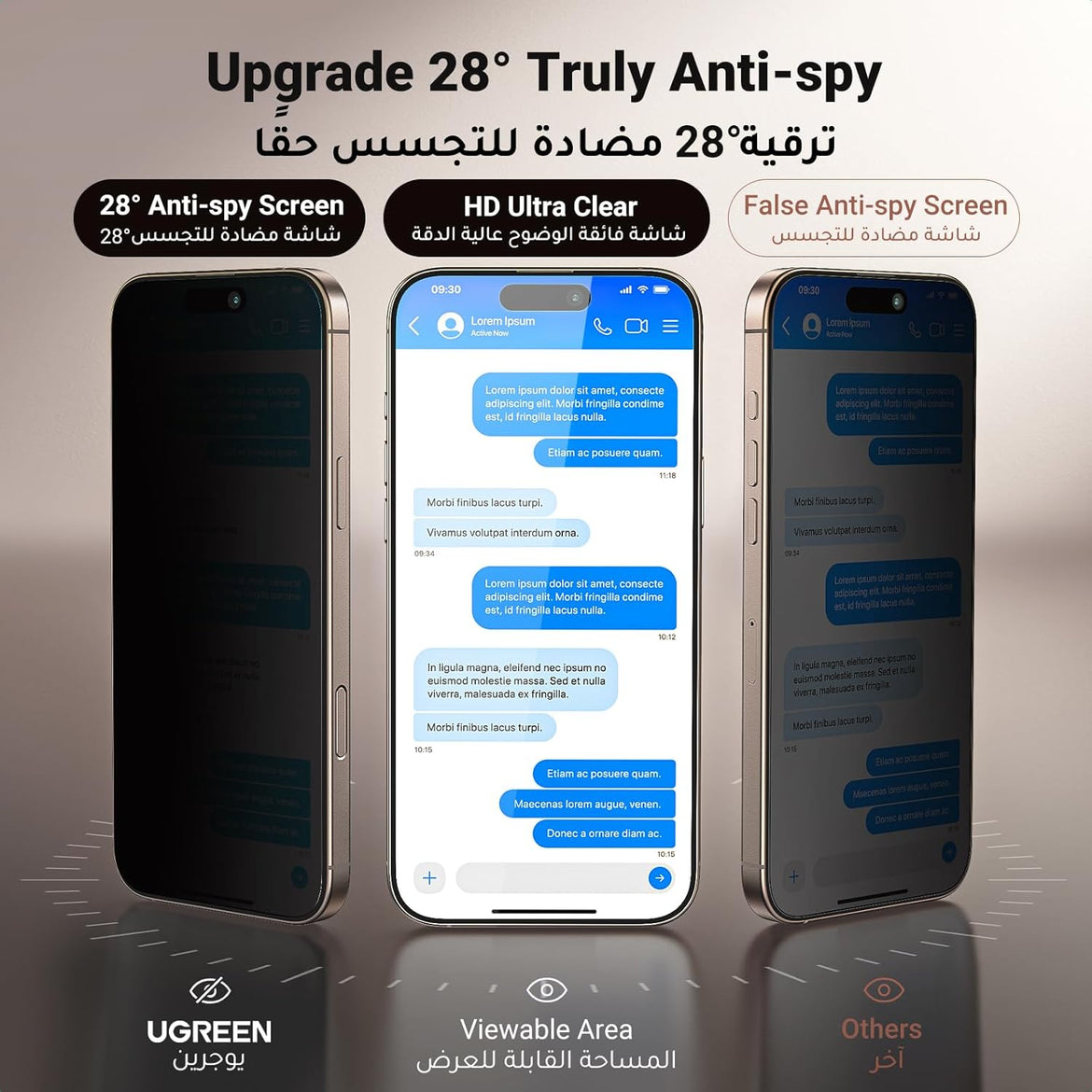 UGREEN 2 Pack for iPhone 17 Pro Max Screen Protector Privacy 6.9'' 100% Privacy Protection 1:1 Full Coverage Military Grade 9H Tempered Glass Anti-Spy Screen Protector Easy to Install