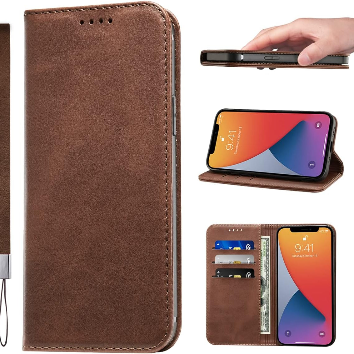 LANJLM Samsung Galaxy A53 5G Case PU Leather Wallet Case Card Holder Shockproof Flip Cover - Brown khaki