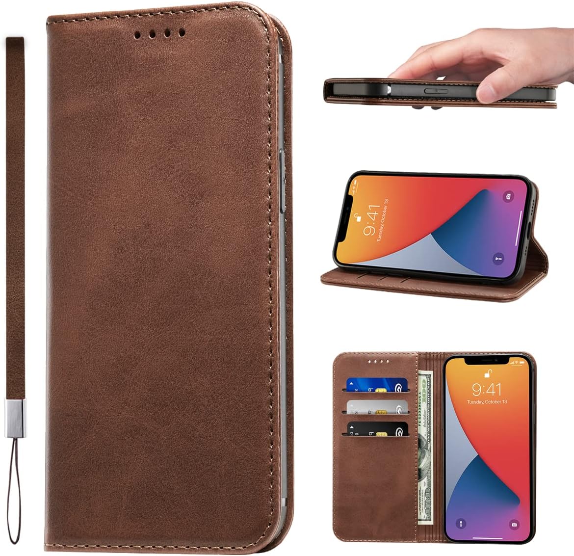 LANJLM Samsung Galaxy A53 5G Case PU Leather Wallet Case Card Holder Shockproof Flip Cover - Brown khaki