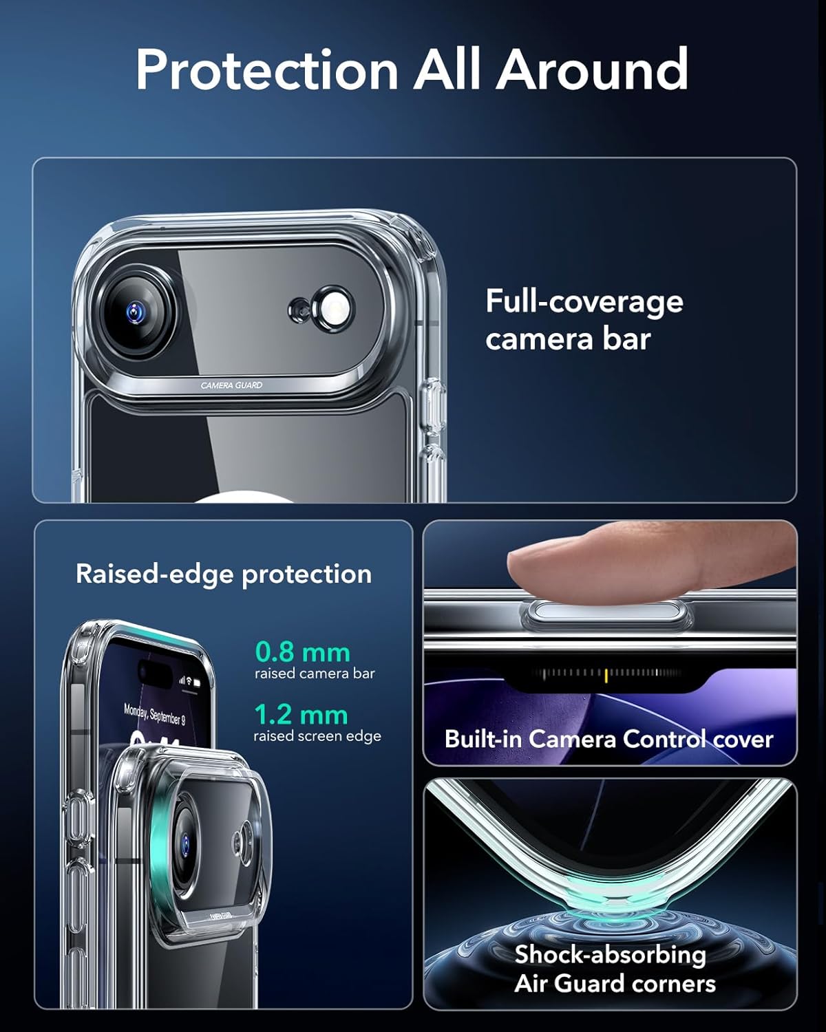 ESR for iPhone 17 Pro Case, Camera Control Cover, Compatible with MagSafe Accessories, Military-Grade Drop Protection, Shock-Absorbing Air Guard Corners, Hybrid Series, Clear