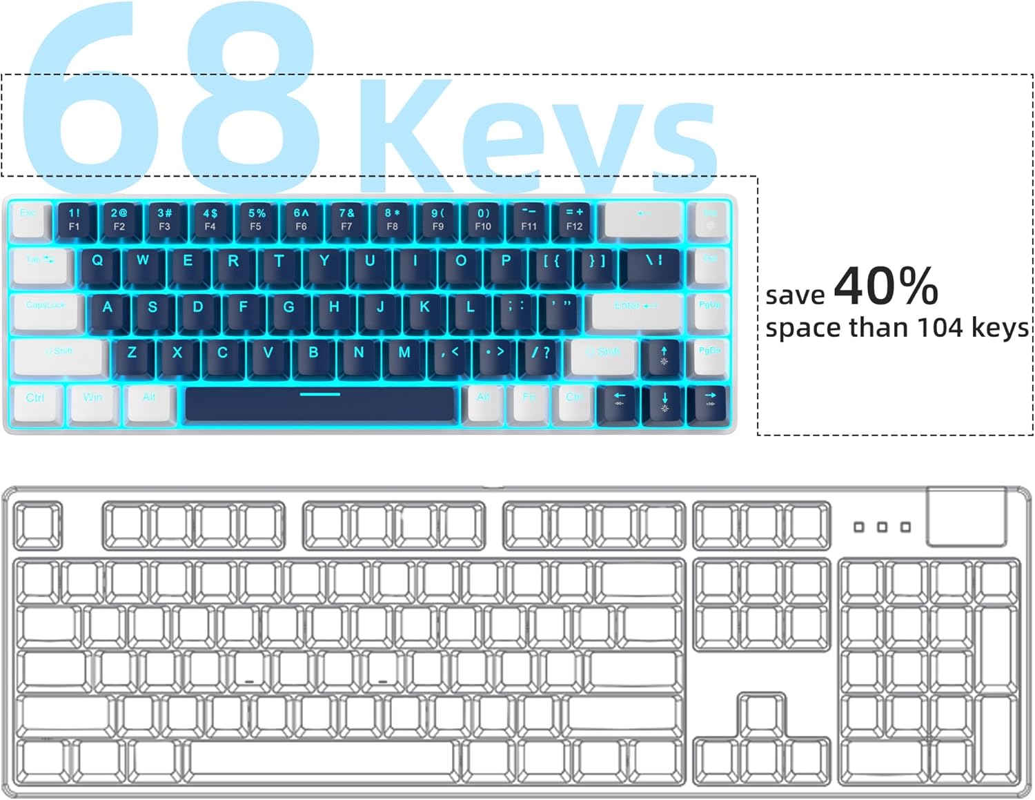 MageGee Portable 60% Mechanical Gaming Keyboard (Grey/Blue Switch)