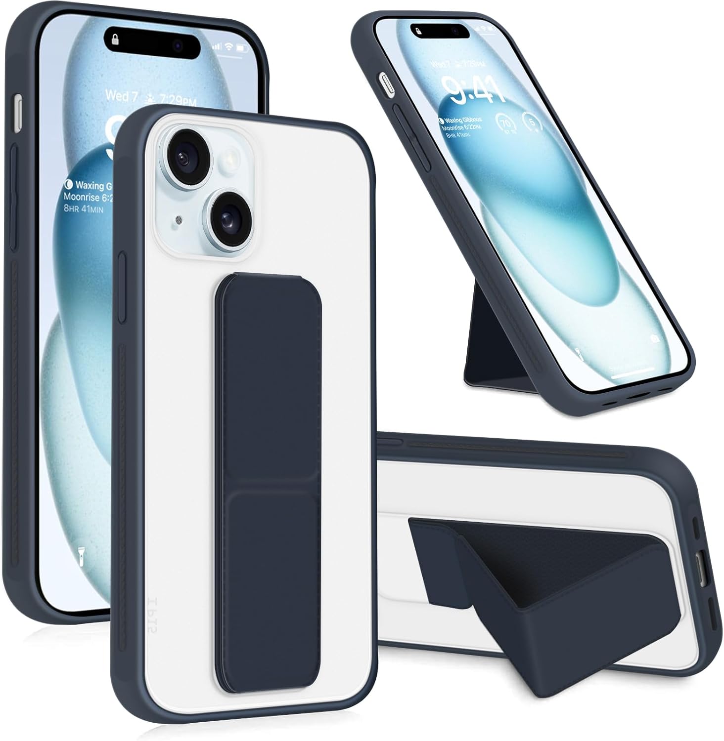 INFOSUN for iPhone 14 Pro Case Stand Cover Matte Cases with Frosted Back Hand Grip Kickstand Cover Holder Shockproof Translucent Design for iPhone 14 Pro (6.1 Inch) (2022) (Black)