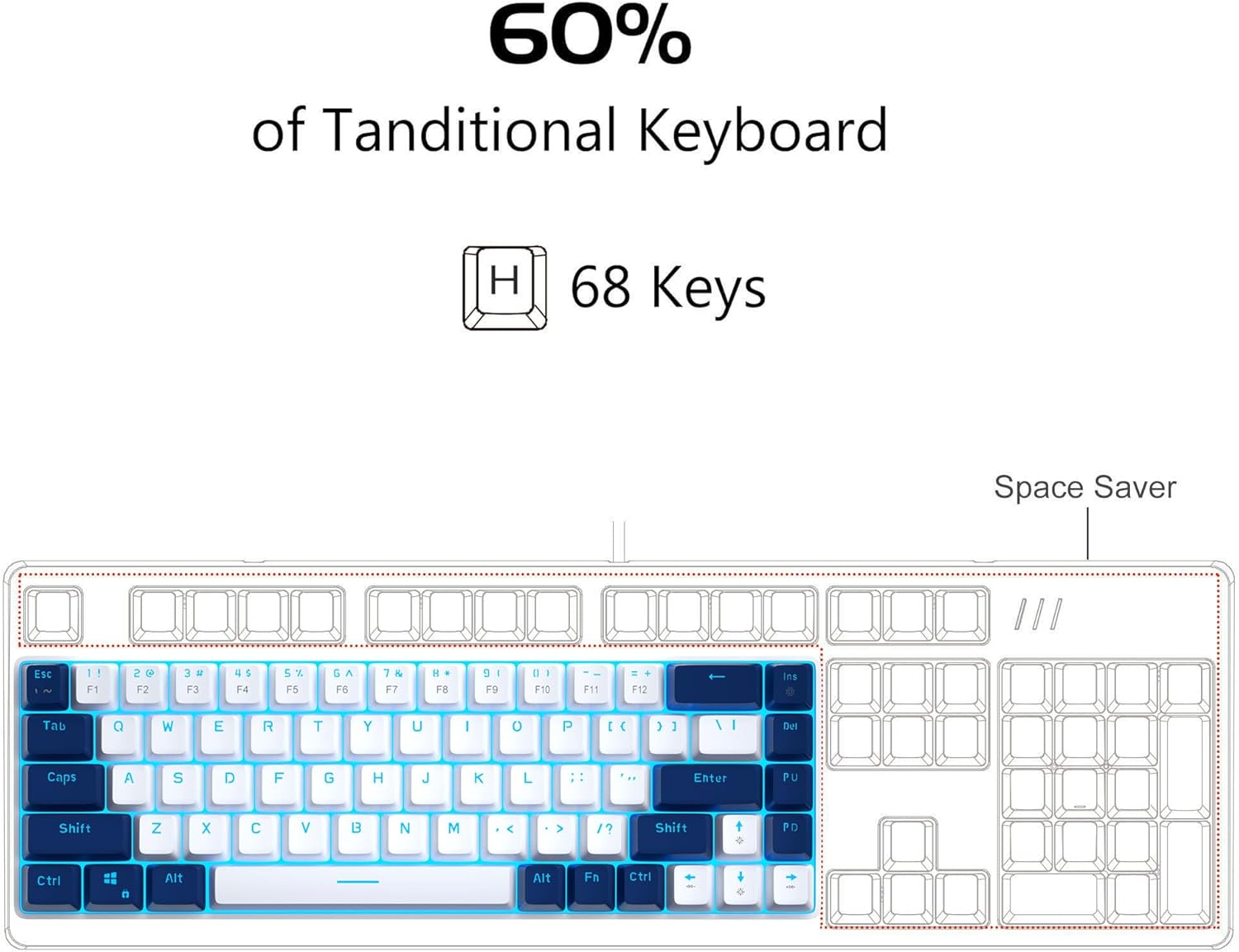 MageGee Portable 60% Mechanical Gaming Keyboard (Grey/Blue Switch)