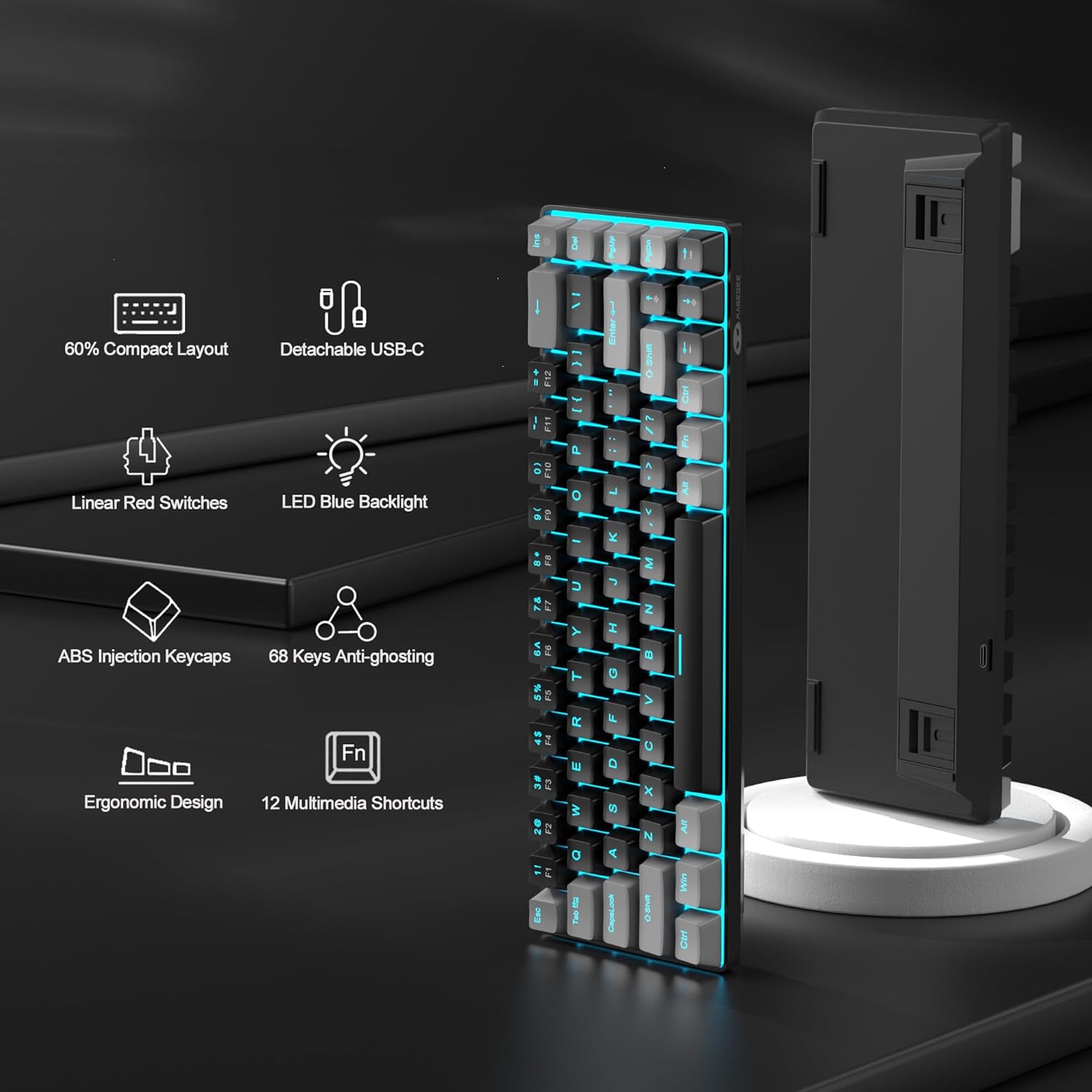 MageGee Portable 60% Mechanical Gaming Keyboard (Grey/Blue Switch)