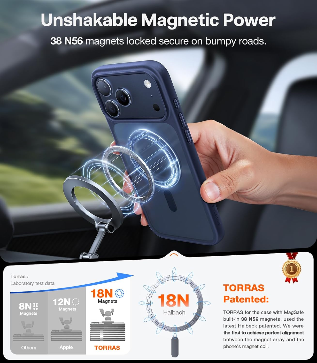 TORRAS Magnetic Shockproof for iPhone 17 Pro Case, Compatible with Magsafe, Military-Grade Drop Tested, Translucent Slim Protective for iPhone 17 Pro Case Anti-Fingerprint Anti-Scratch, Deep Blue