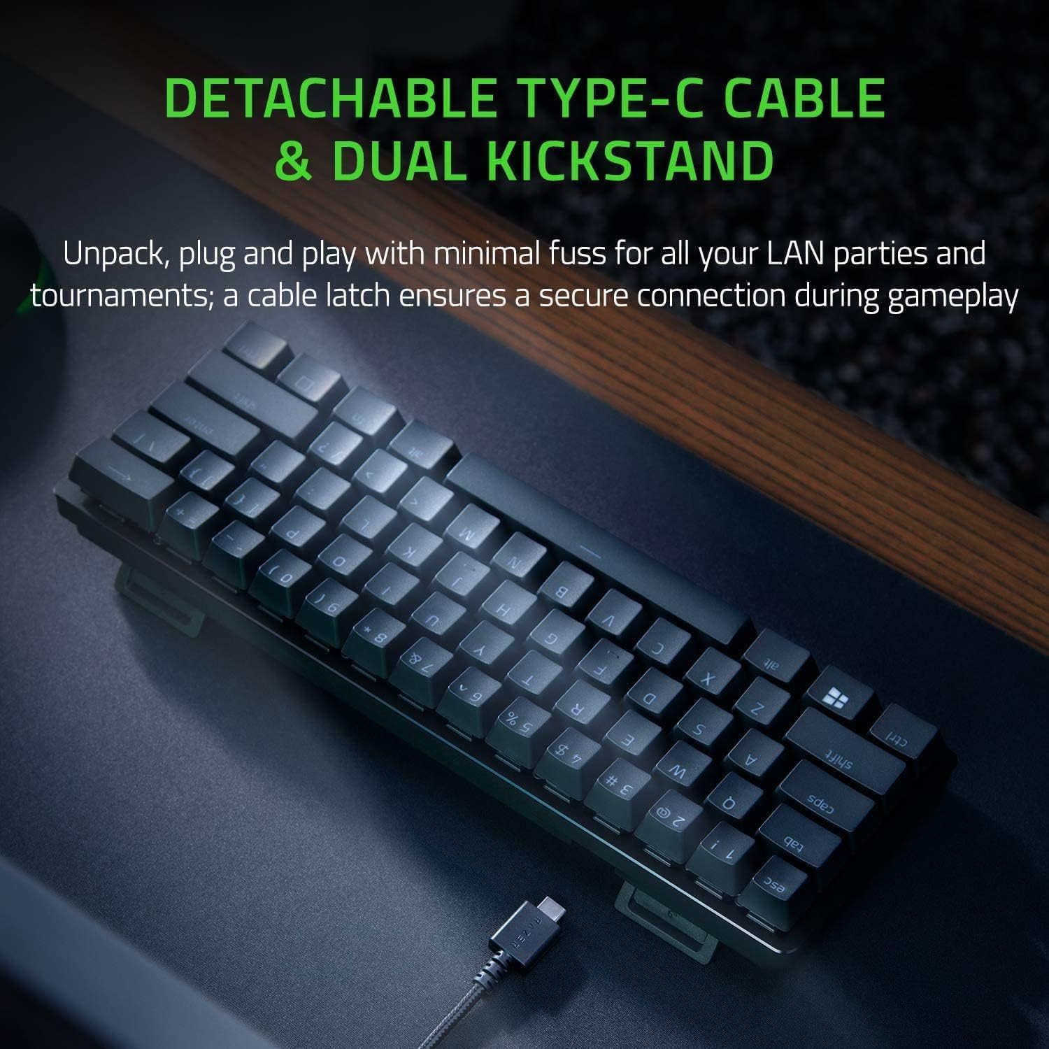 Razer Huntsman Mini 60% Compact Gaming Keyboard: Purple Switch, Clicky Optical-Mechanical Switches, Doubleshot PBT Keycaps, Detachable USB-C Cable, US Layout - Black