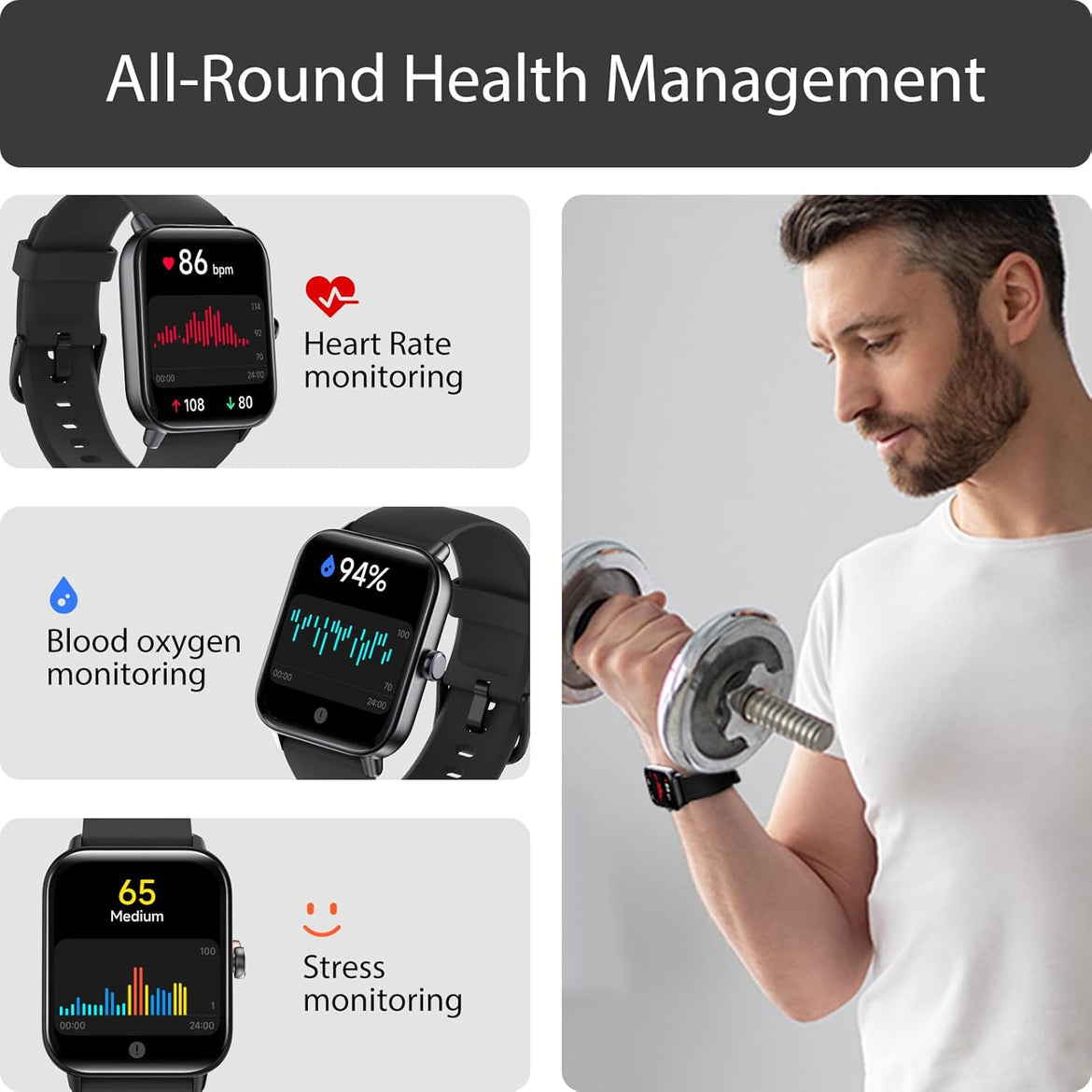 Smart Watch for Men Women (Answer/Make Call), Alexa Built-in, 1.8" Touch Screen Fitness Watch with SpO2 Sleep Monitor, 100 Sport, IP68 Waterproof Step Counter Smartwatch for iOS Android