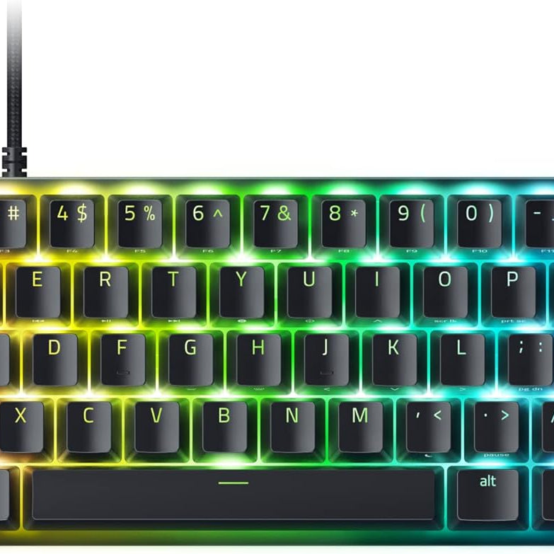 Razer Huntsman Mini 60% Compact Gaming Keyboard: Purple Switch, Clicky Optical-Mechanical Switches, Doubleshot PBT Keycaps, Detachable USB-C Cable, US Layout - Black