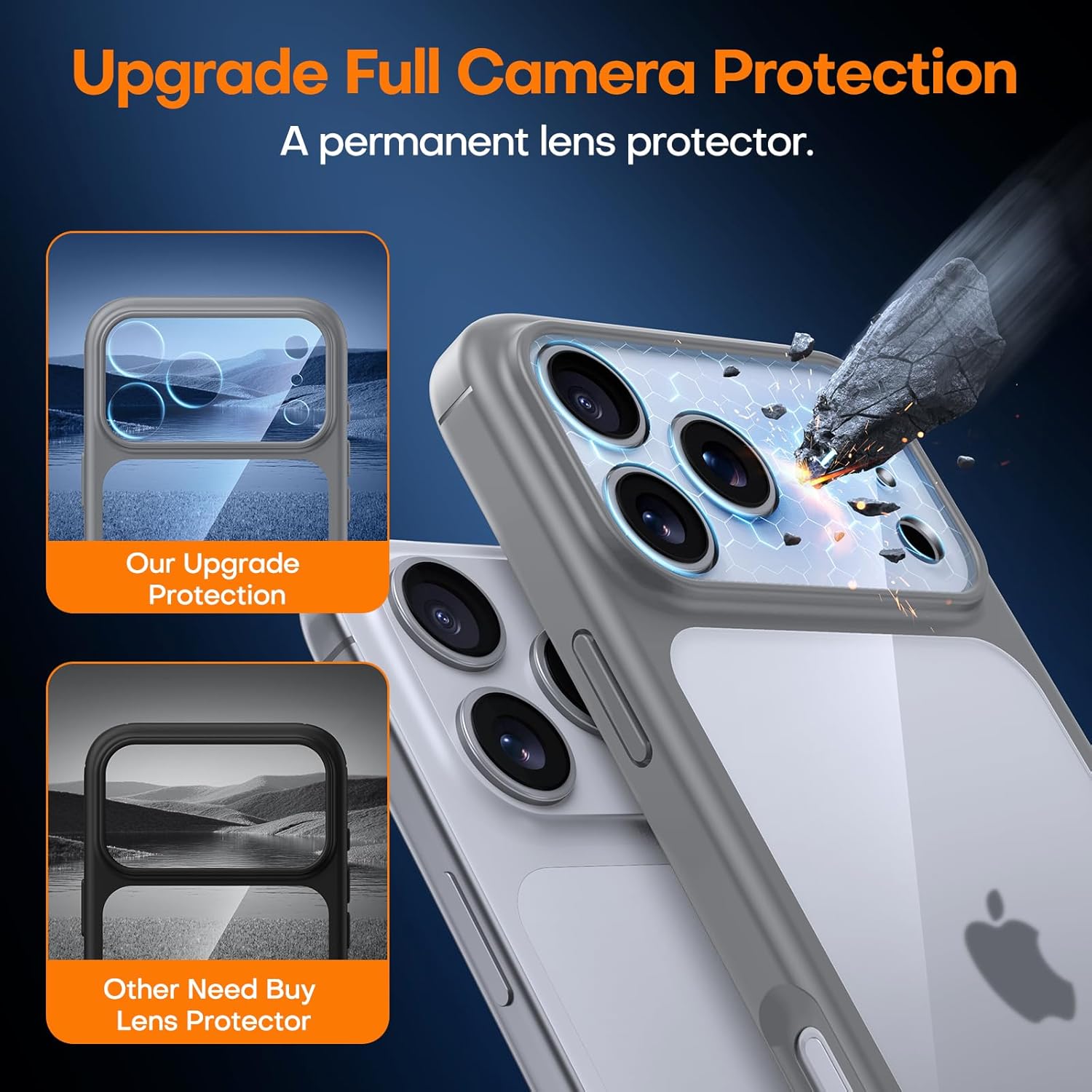 TAURI for iPhone 17 Pro Case with 1-Pack Screen Protector, Camera Lens Full Protection, Military-Grade Protection, Shockproof Transparent Back Bumper Phone Cover - Clear