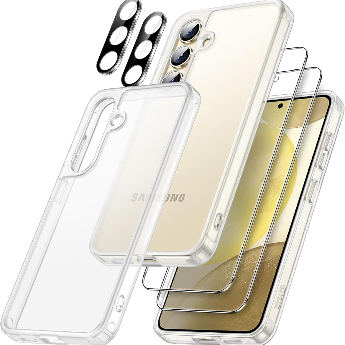 JETech 5 in 1 Matte Case for Samsung Galaxy S24 Ultra 5G with 2-Pack Screen Protector and Camera Lens Protector, Translucent Back Protective Phone Cover, Tempered Glass Film (Black)